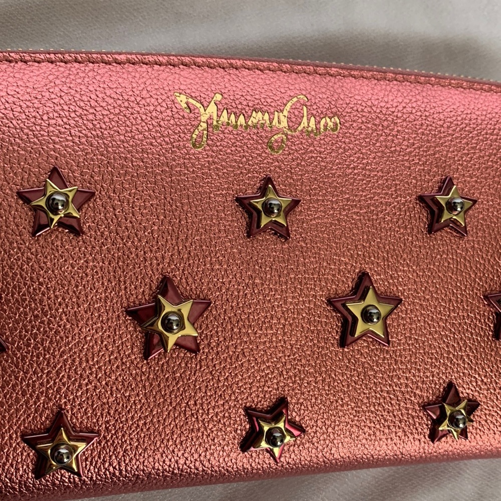 Brand New Jimmy Choo Filipa Wallet Metallic Pink with Star Appliqué - Picture 3 of 8